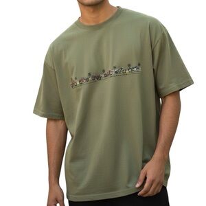 NEWPORT BLUE T-Shirt Size XL Cotton Olive Green Short Sleeve Motorcycle Graphic